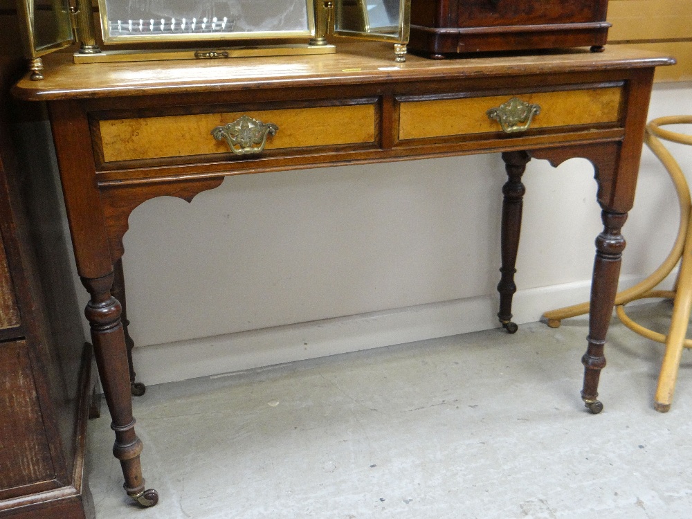 VINTAGE MAHOGANY SIDE-TABLE having two drawers, 76cms high