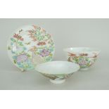 CHINESE EGG-SHELL PORCELAIN TRIO OF SAUCER, TEA BOWL AND WINE BOWL, each element decorated with