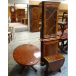 REPRODUCTION YEW WOOD STANDING CORNER CABINET with astragal glazed top and cupboard base, reproduct