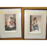 SIR WILLIAM RUSSELL FLINT limited edition (89/850) colour prints, a pair - studies of Latin females,