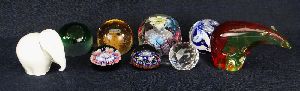 NINE ASSORTED ART GLASS PAPERWEIGHTS including Caithness, two unmarked Millefiori ETC