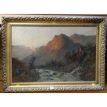 AUBREY RAMUS oil on canvas - mountains and river with mill, signed, 48 x 73cms