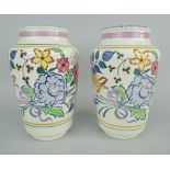 PAIR OF POOLE POTTERY VASES, shape no. 595, floral decorated, circa 1950s, 22cms high