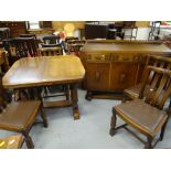 DRAW-LEAF VINTAGE DINING TABLE & FOUR CHAIRS, carved and with matching sideboard (5)