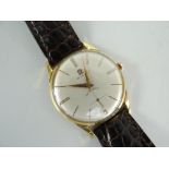 18CT GOLD OMEGA GENTS ANTI-MAGNETIC WRISTWATCH on later leather strap, in box