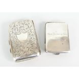 HEAVILY ENGRAVED SILVER CIGARETTE BOX (BIRMINGHAM HALLMARK) and a small silver card case engraved to