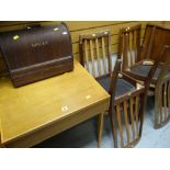 SET OF FOUR MID CENTURY G-PLAN DINING CHAIRS / VINTAGE CASED SINGER SEWING MACHINE / SCHOOL TYPE