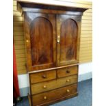 VICTORIAN MAHOGANY PRESS CUPBOARD, base with two long and two short drawers, turned knobs and