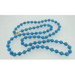 14K GOLD STRING OF TURQUOISE BEADS in box