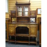 AN EDWARDIAN ROSEWOOD CABINET SIDEBOARD with glazed and mirror top, the base with open cavity
