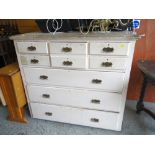 VINTAGE PAINTED CHEST of three long and five short drawers and central hat drawer