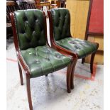 PAIR OF BUTTONED GREEN LEATHER CHAIRS