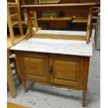 VINTAGE VEINED GREY MARBLE TOP WASH STAND having mirror back, cupboard base