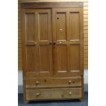 GOOD EARLY 20TH CENTURY PINE LIVERY CUPBOARD, two long base drawers, internal hanging hooks,