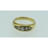 YELLOW METAL FIVE STONE DIAMOND RING, 4.7gms, in ring box