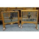 PAIR OF STAINED GLASS OAK FRAMED FIRE SCREENS