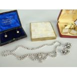 PARCEL OF COSTUME JEWELLERY to include mother of pearl compact, earrings, cuff links etc