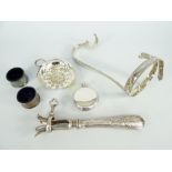 PARCEL OF ASSORTED SILVER & SILVER PLATE to include pair of glass-lined salts, small circular flask,