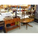 REPRODUCTION SIDE TABLE WITH DRAWERS / ANTIQUE TOWEL AIRER / REPRODUCTION MAHOGANY OVAL COFFEE TABLE