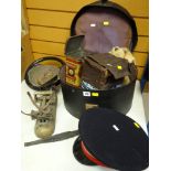 ASSORTED VINTAGE ITEMS including Parkinson's nut toffee tin with contents, hat-box with haberdashery