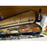 FRENCH EBONY CLARINET BY J. GRAS / CASED VIOLIN / 1964 BOTTLE OF MOET & CHANDON CHAMPAGNE (3)