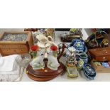 ASSORTED ITEMS including pair of Staffordshire spaniel spill holders / bathroom cabinet with