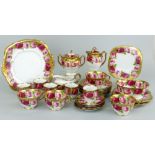 ROYAL ALBERT ROSE & GILDED TEAWARE approximately 30 pieces, including cream jug, lidded sucrier
