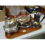 ELECTROPLATE including high-Victorian footed tea pot, sardine dish ETC