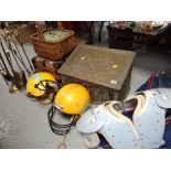 SLOPED BRASS COAL BOX / FIRESIDE ITEMS / BASKET / AMERICAN FOOTBALL ARMOUR