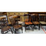 SET OF FIVE COUNTRY ELM CHAIRS with two circular seated wooden chairs (7)