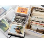 MIXED VINTAGE & LATER POSTCARDS contained within cardboard box, comprehensively filled green