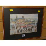 LLOYD GEORGE HIGGINS mixed media - brass band in a town, entitled verso 'Arrival For The Contest',