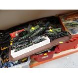 LARGE ASSORTMENT OF OO GAUGE RAILWAY ITEMS including track, books, transformers, some locomotives,