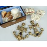 SHELLS & SHELL-WORK including a group of exotic shells contained in a burr walnut and mother-of-