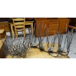 CONTEMPORARY STUDIO METALWORK FOUR BRANCH CANDELABRA and pair of fruit bowls by same artist, all