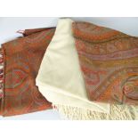 TWO VICTORIAN WELSH PAISLEY SHAWLS & A WHITE NURSING SHAWL with the same family provenance dating