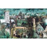 JOHN PIPER ink, watercolour and gouache on paper - St. David's Cathedral and surrounding