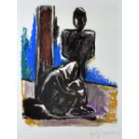 JOSEF HERMAN artist's proof colour print (IV/XV) - two figures, signed in pencil, 44 x 34cms