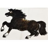 SIR KYFFIN WILLIAMS RA preliminary colourwash study - a scruffy prancing horse with typical wild-