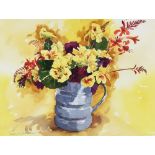 DAVID GROSVENOR watercolour - still life of flowers in a jug, entitled verso 'Nasturtiums', signed
