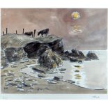 SIR KYFFIN WILLIAMS RA artist's proof coloured print - cattle on a coastal headland, Anglesey,