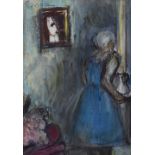 WILL ROBERTS pastel - female carrying a jug, entitled 'Phyllis gyda jwg lemonade / Phyllis with a