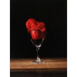 HARRY HOLLAND limited edition (2/100) lithograph - still life of a wine glass and silk handkerchief,