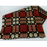 TRADITIONAL WELSH WOOLLEN BLANKET in red, black, white, green and pink geometric repeats, 168 x