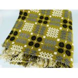 GOOD KHAKI GROUND WELSH WOOLLEN BLANKET with traditional black, white and grey geometric