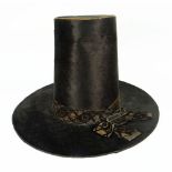 TRADITIONAL VICTORIAN MOLESKIN LADIES WELSH HAT of typical tapered chimney form with wide brim,