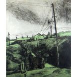 GEORGE CHAPMAN limited edition (5/50) colour etching - figures walking in a South Wales valleys