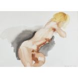 HARRY HOLLAND watercolour - reclining female nude, signed in full, 28 x 38cms