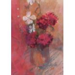 AUDREY HIND pastel - still life, entitled verso 'Red Hydrangeas', signed and dated 1995, 44 x 31cms
