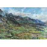ROY ABELL watercolour - expansive landscape Llanberis Pass and the valley, signed, 40 x 58cms